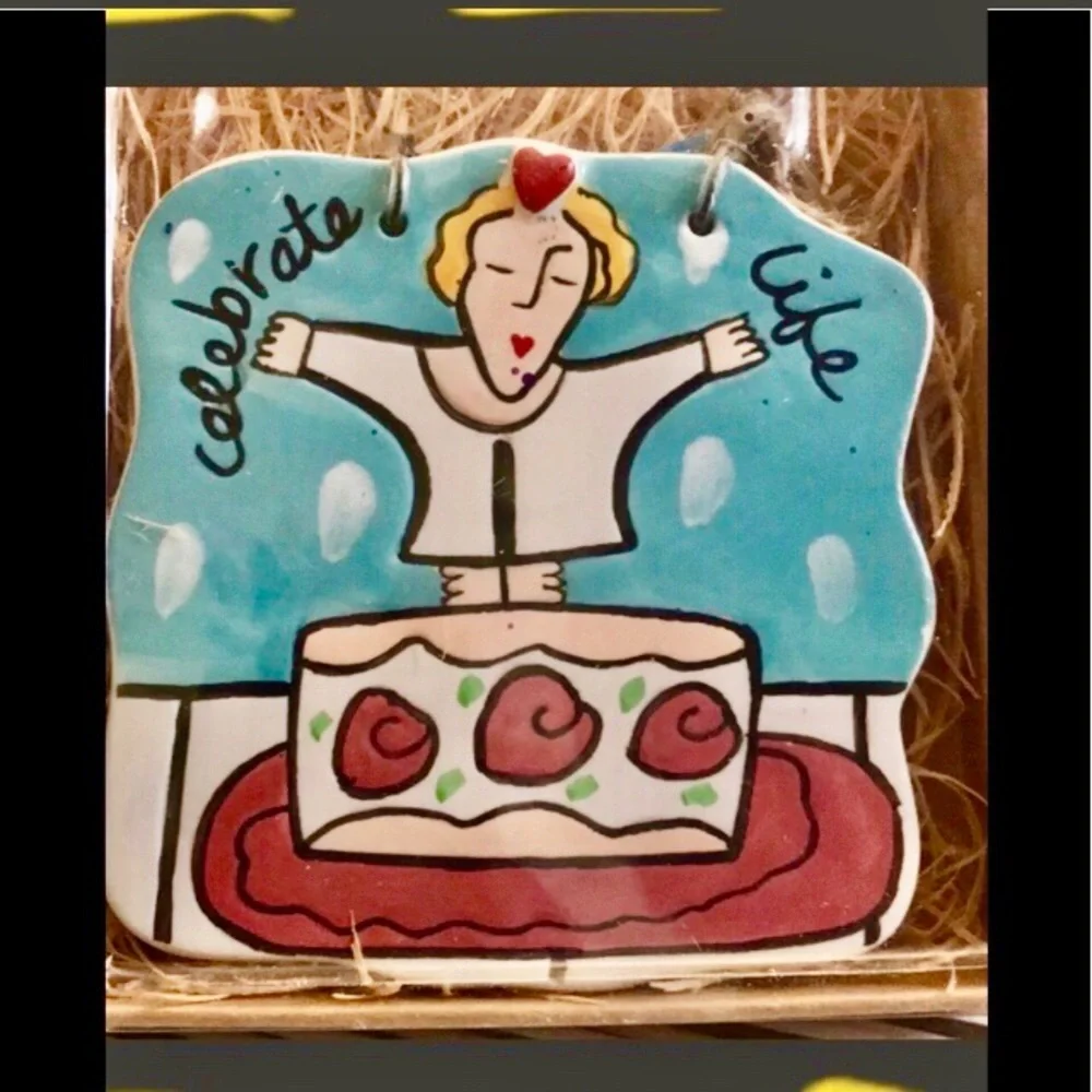 NWT Celebrate Life ceramic wall hanging in box Wall art decor plaque 4 1/2” NEW